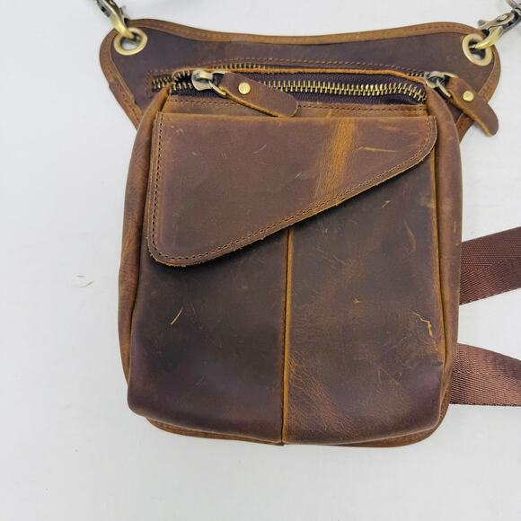 Genuine Leather Men's Drop Leg Bag Crazy Horse Motorcycle Vintage - Picture 3 of 7